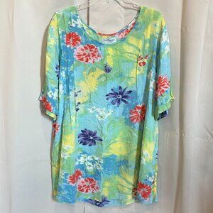 The Paragon Womens Top Plus‎ Size 2X Floral Tropical Boho Pintuck Beachy 18556